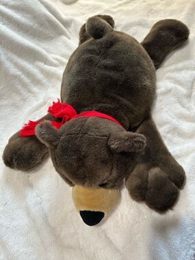 Plush Brown Dog Toy with Red Scarf - Soft Squeaky Pet Plush
